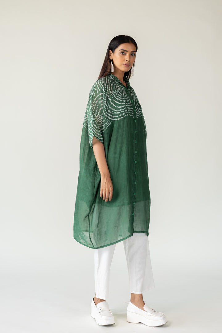 Emerald Swirl Bandhani Tunic and Pants Set - CiceroniKurta Set, Everyday WearSilai Studio