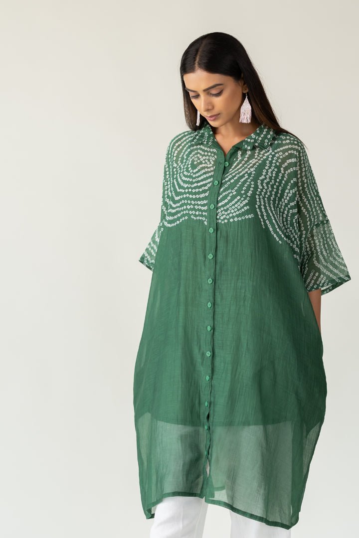 Emerald Swirl Bandhani Tunic and Pants Set - CiceroniKurta Set, Everyday WearSilai Studio