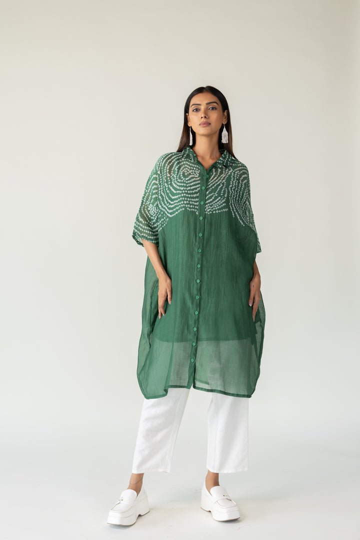 Emerald Swirl Bandhani Tunic and Pants Set - CiceroniKurta Set, Everyday WearSilai Studio