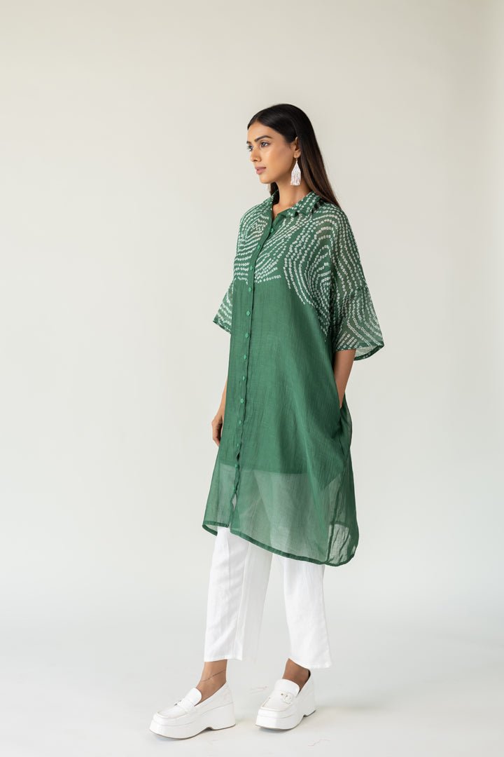Emerald Swirl Bandhani Tunic and Pants Set - CiceroniKurta Set, Everyday WearSilai Studio