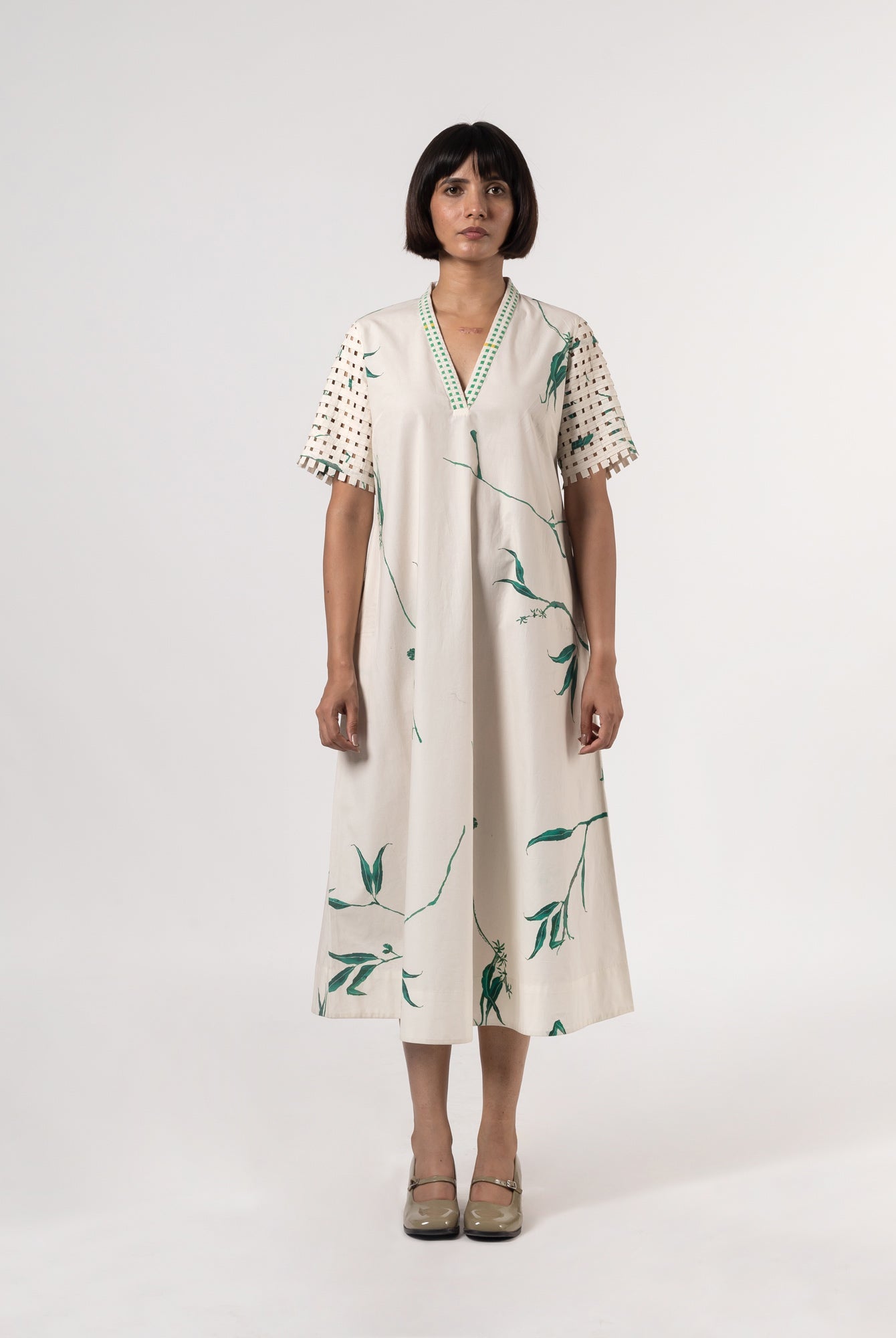 Erika Natural Green Dress - CiceroniDressesShades of India