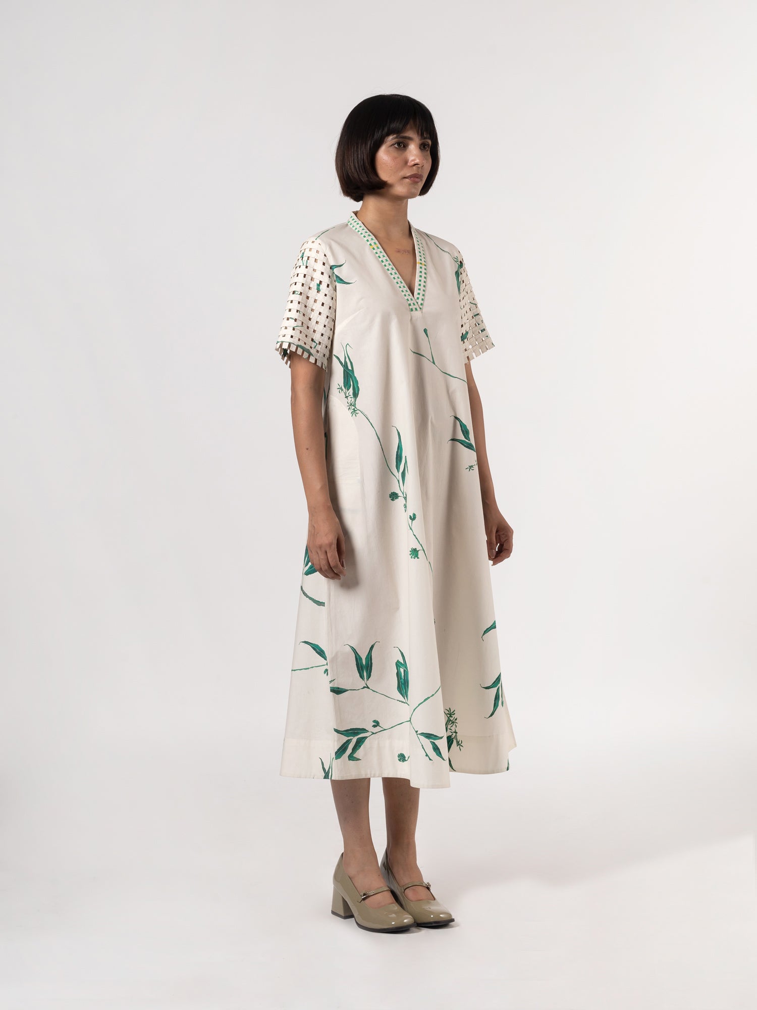 Erika Natural Green Dress - CiceroniDressesShades of India