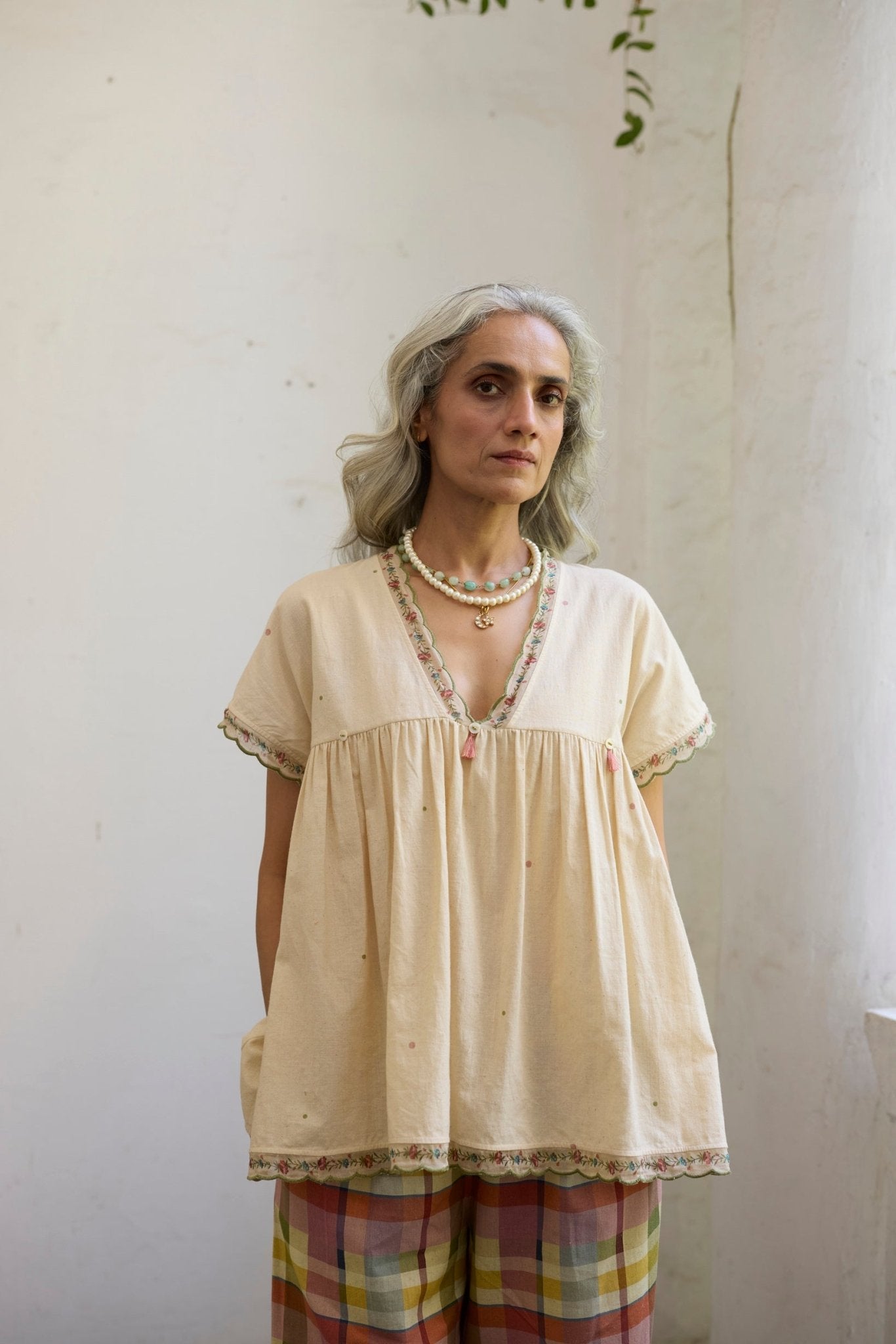 Estelle Top - Ecru and Pink - CiceroniTopsKhyati Rughani