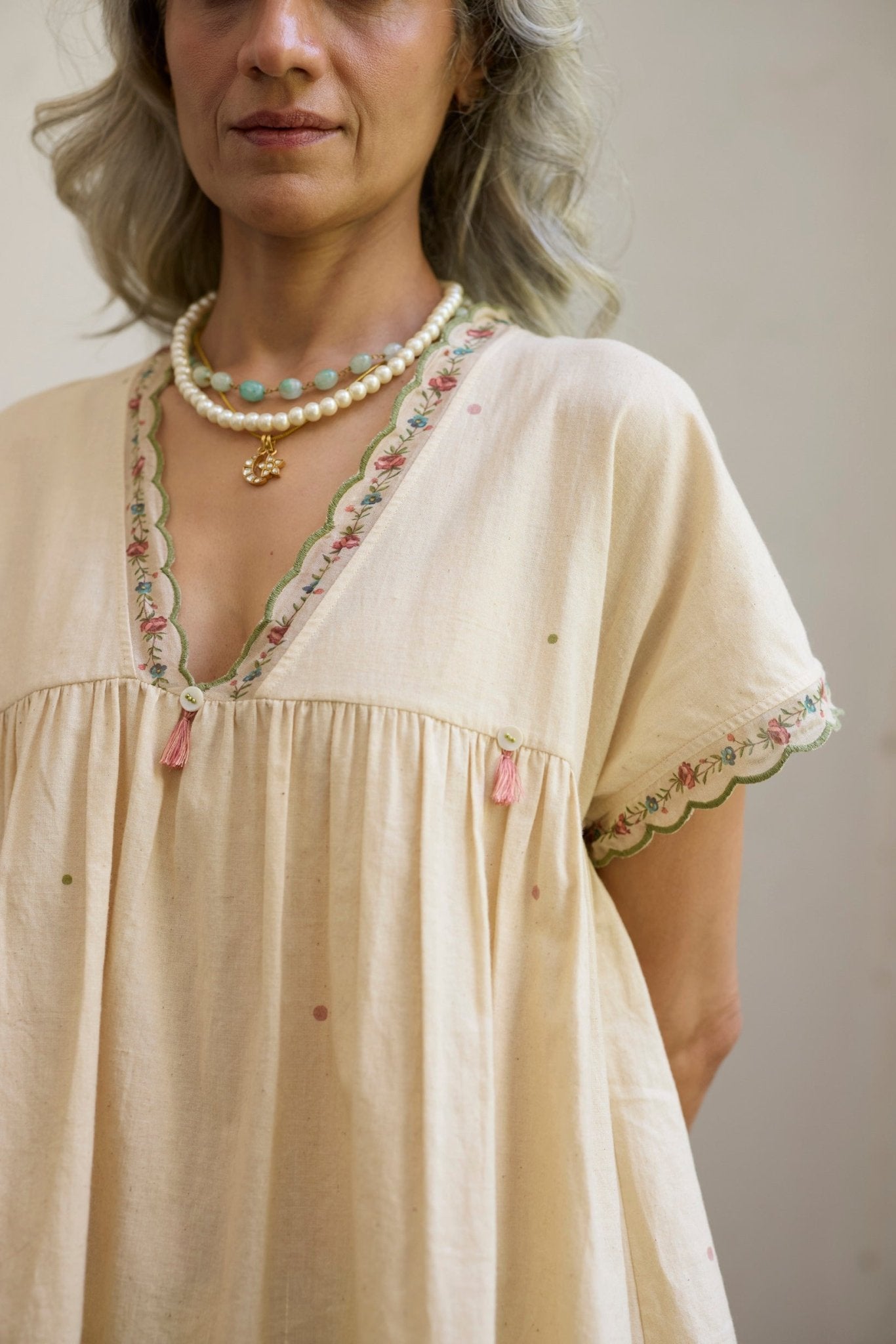 Estelle Top - Ecru and Pink - CiceroniTopsKhyati Rughani