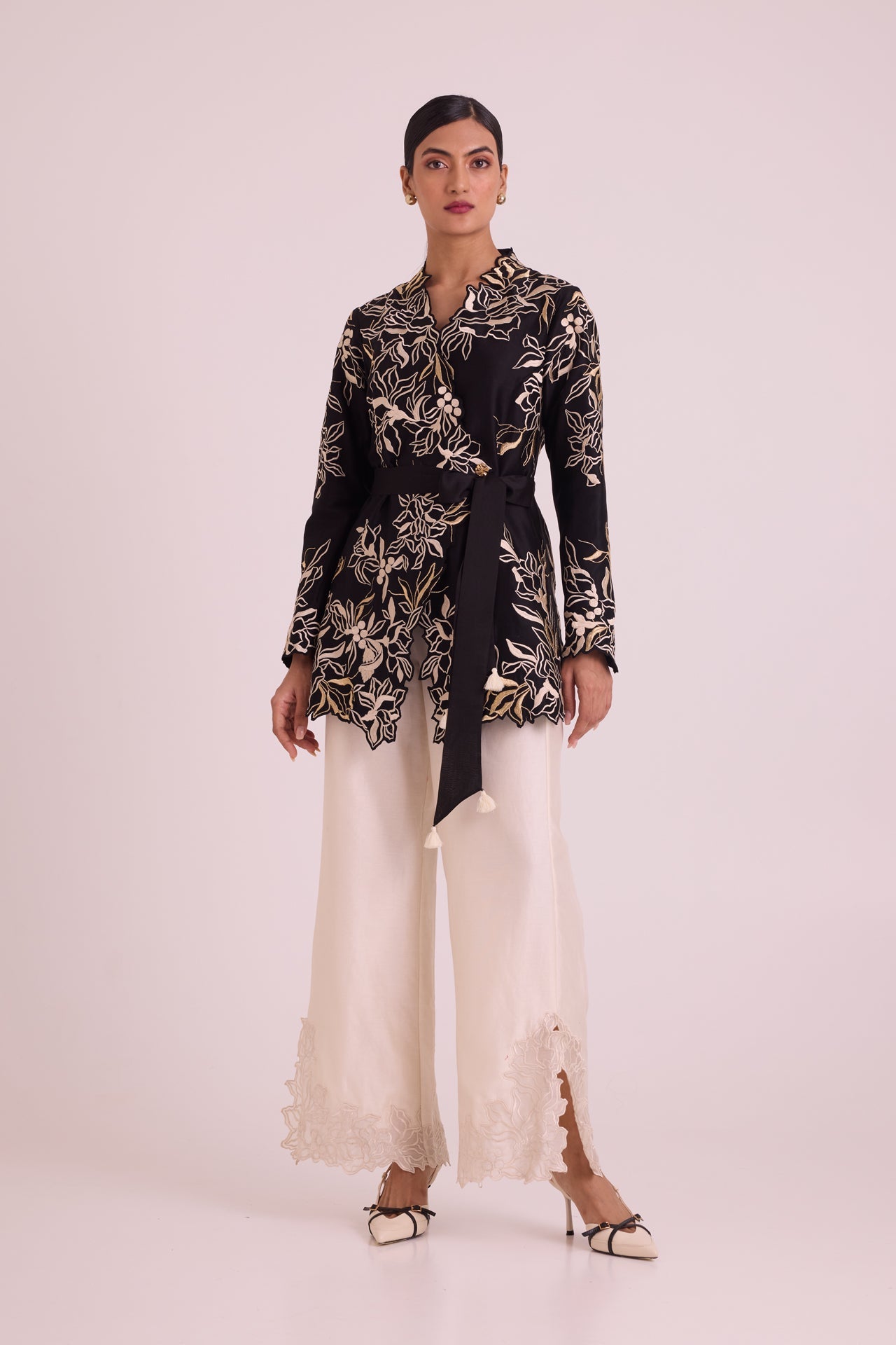 Farah - Tendril Wrap Blazer & Cutwork Pants - CiceroniJacket SetMadder Much