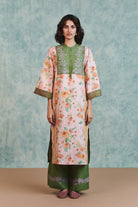 Flora Co - Linen Embroidered Multi - Panelled Kurta Set - CiceroniKurta Set, Everyday WearSaphed