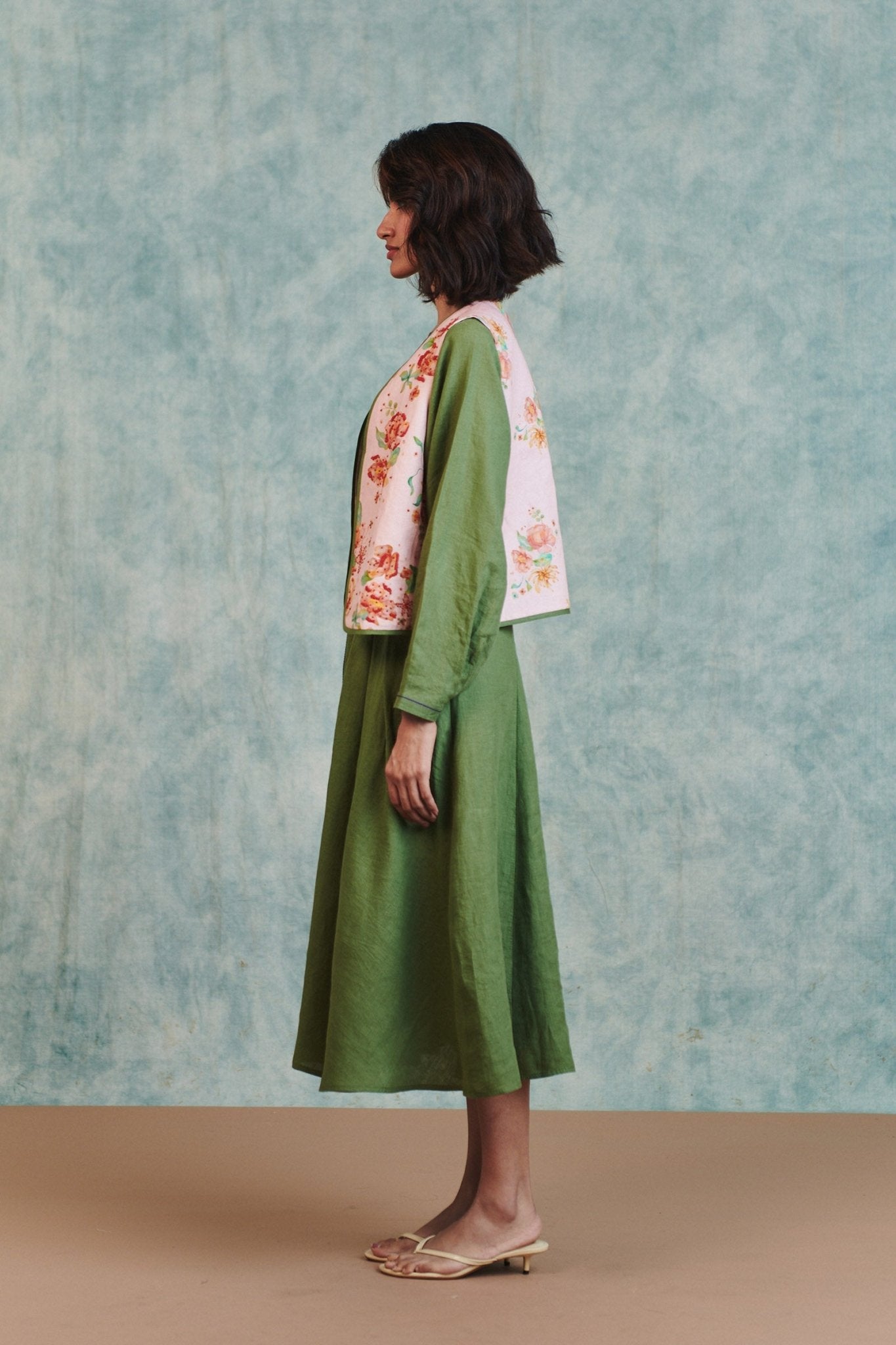 Flora Co - Linen Embroidered Rounded Waistcoat - CiceroniWaistcoatSaphed