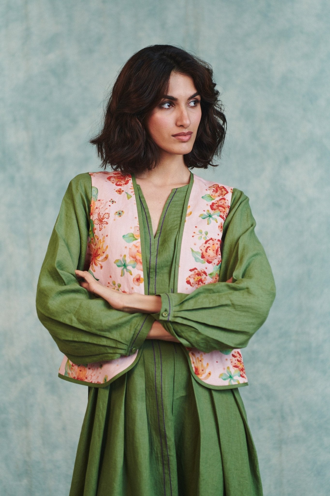 Flora Co - Linen Embroidered Rounded Waistcoat - CiceroniWaistcoatSaphed