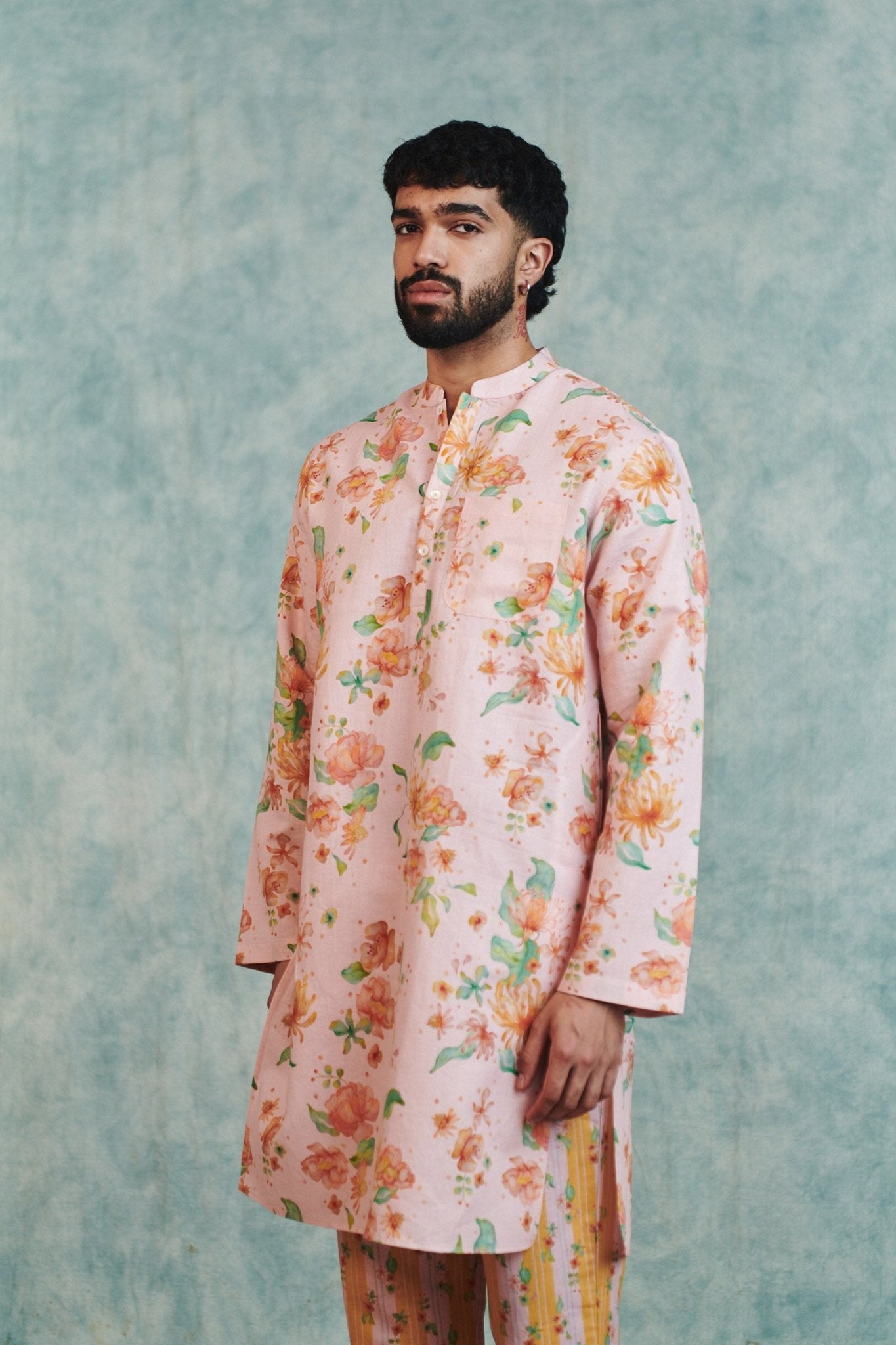 Flora Co - Linen Men's Classic Kurta Set - CiceroniKurta SetSaphed