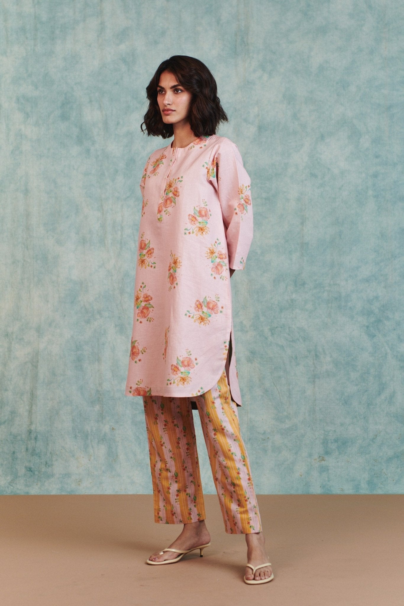 Flora Co - Linen Round Hem Kurta Set - CiceroniKurta Set, Everyday WearSaphed