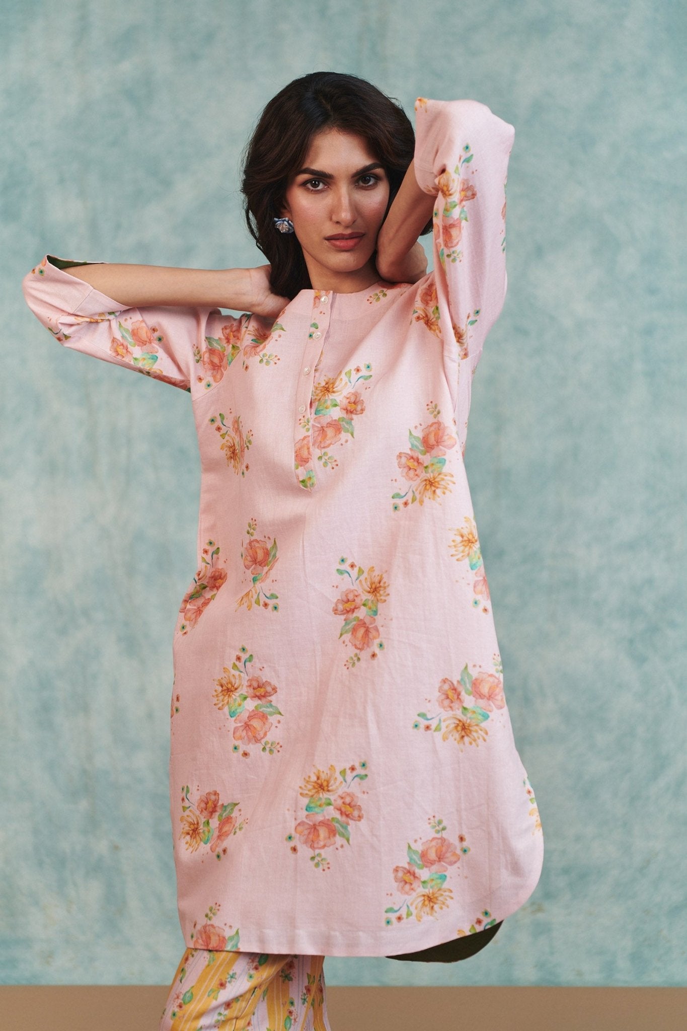 Flora Co - Linen Round Hem Kurta Set - CiceroniKurta Set, Everyday WearSaphed