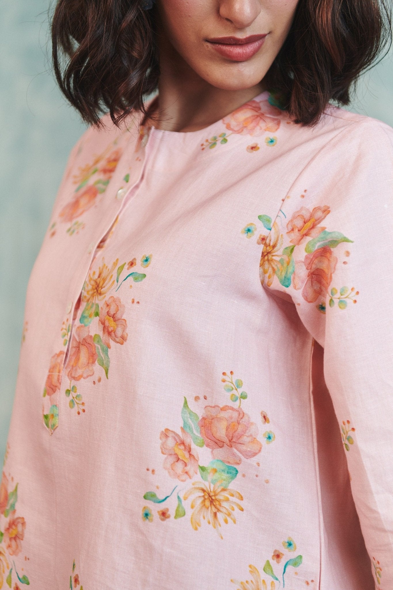 Flora Co - Linen Round Hem Kurta Set - CiceroniKurta Set, Everyday WearSaphed