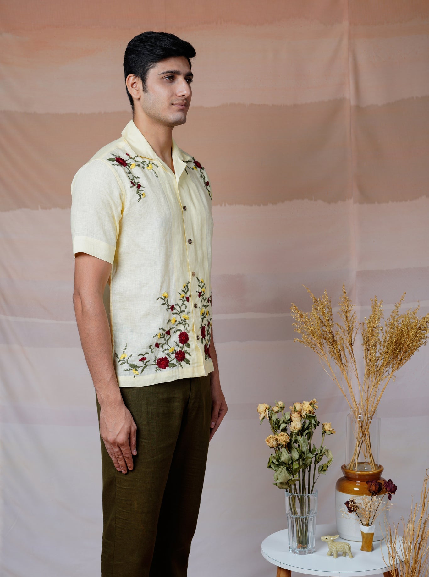 Floral Fiesta - Hand Embroidered Unisex Linen Shirt - CiceroniShirtsCultura Studio