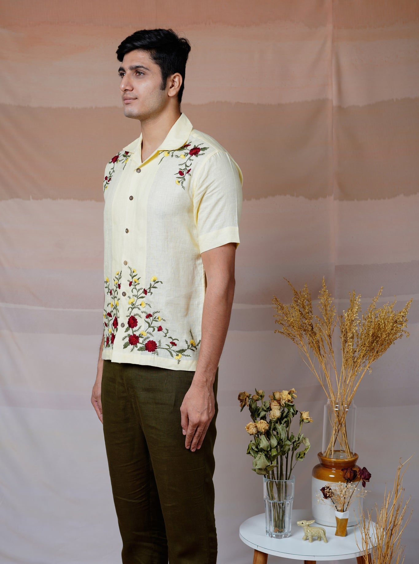 Floral Fiesta - Hand Embroidered Unisex Linen Shirt - CiceroniShirtsCultura Studio