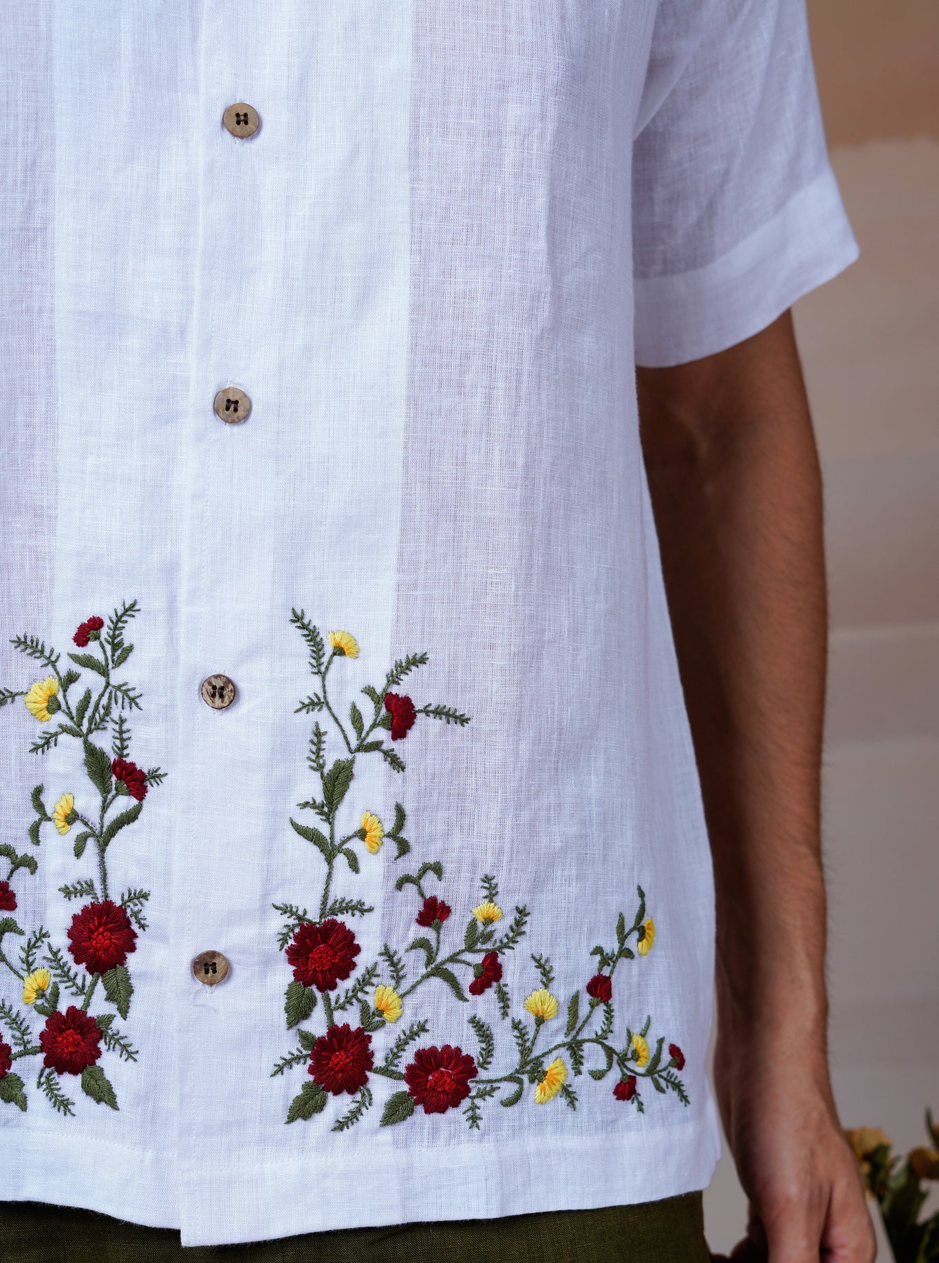 Floral Fiesta - Hand Embroidered Unisex Linen Shirt - CiceroniShirtsCultura Studio