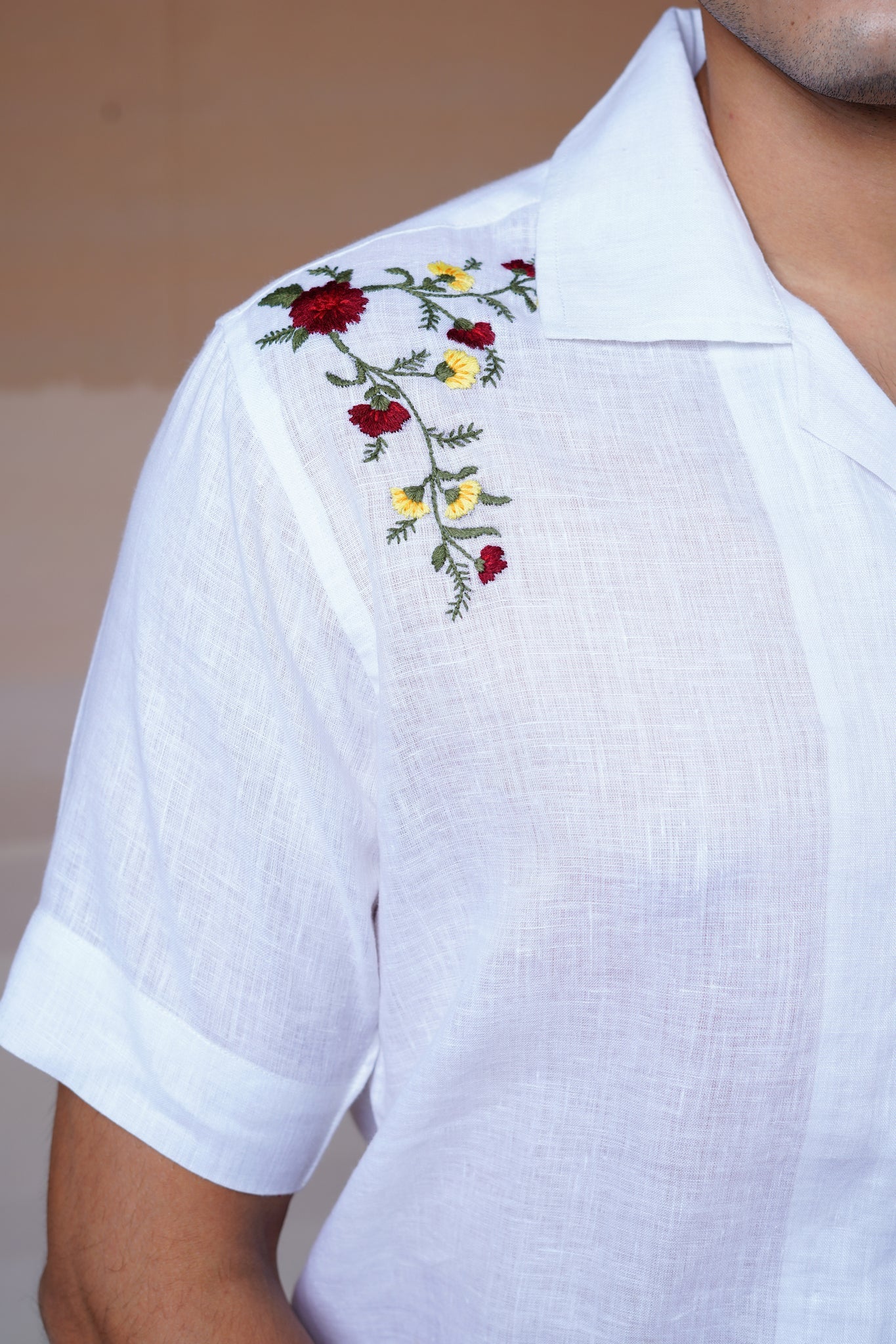 Floral Fiesta - Hand Embroidered Unisex Linen Shirt - CiceroniShirtsCultura Studio