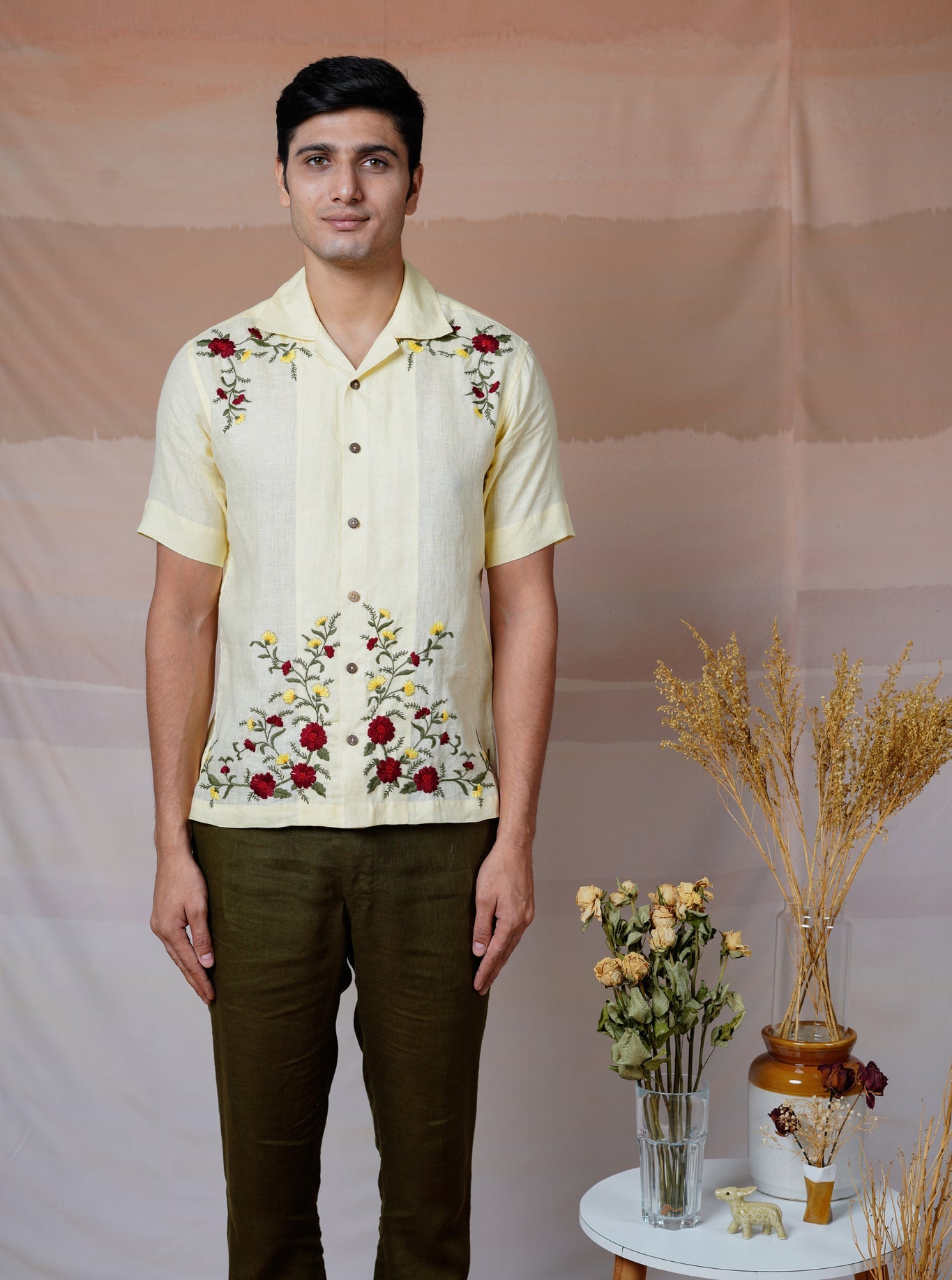 Floral Fiesta - Hand Embroidered Unisex Linen Shirt - CiceroniShirtsCultura Studio