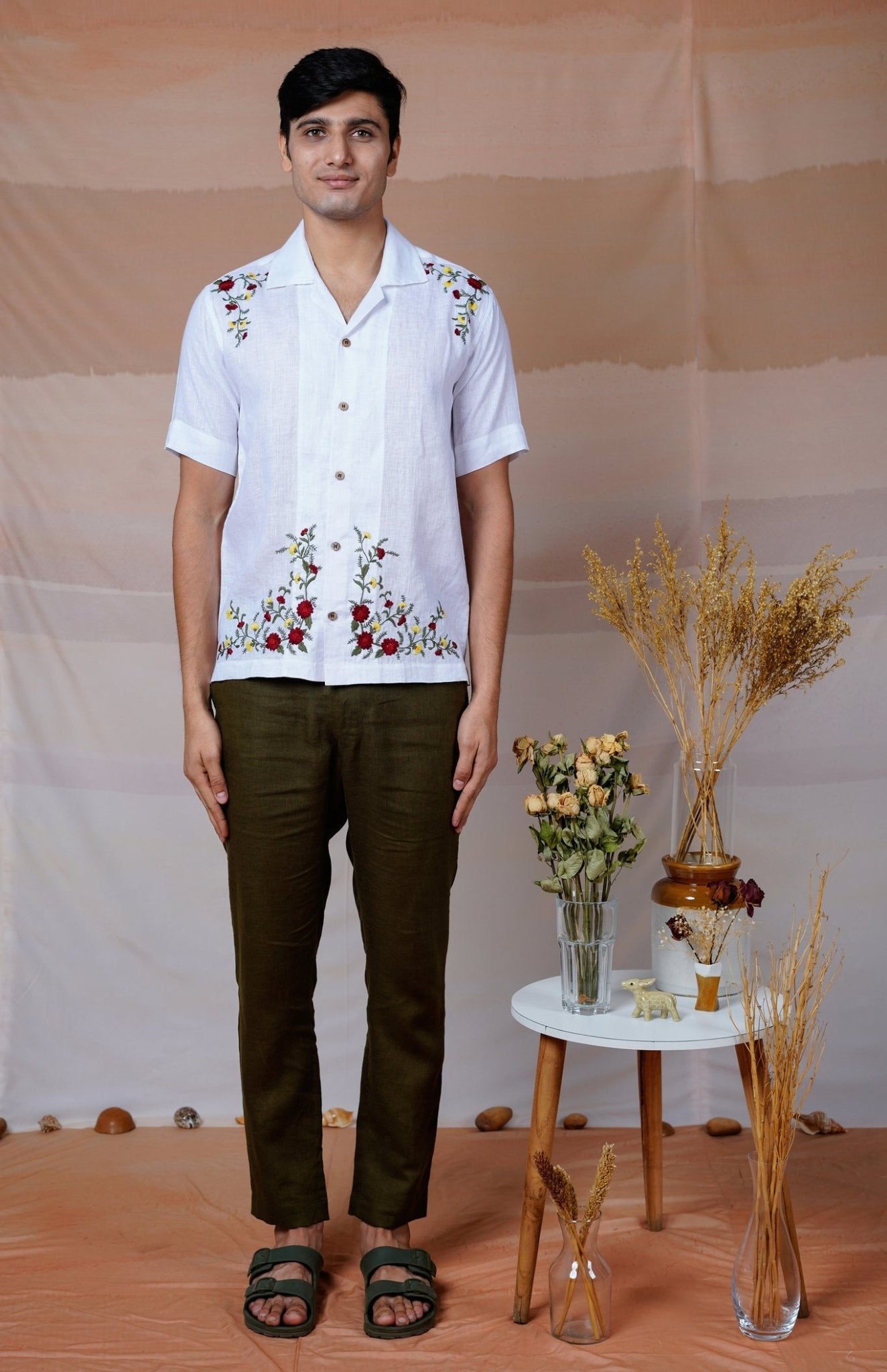 Floral Fiesta - Hand Embroidered Unisex Linen Shirt - CiceroniShirtsCultura Studio