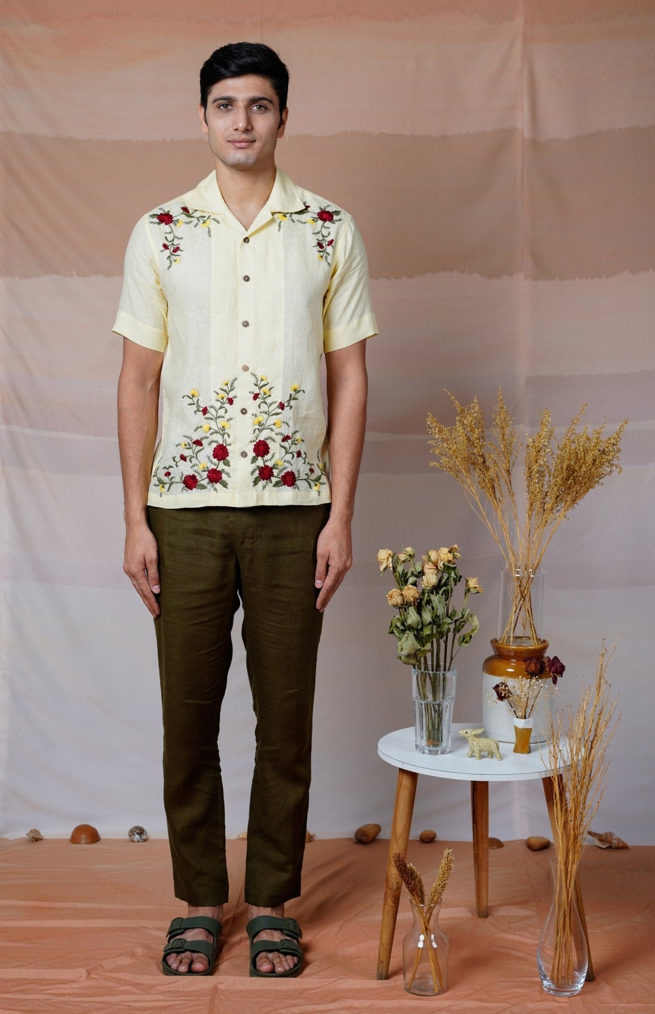 Floral Fiesta - Hand Embroidered Unisex Linen Shirt - CiceroniShirtsCultura Studio