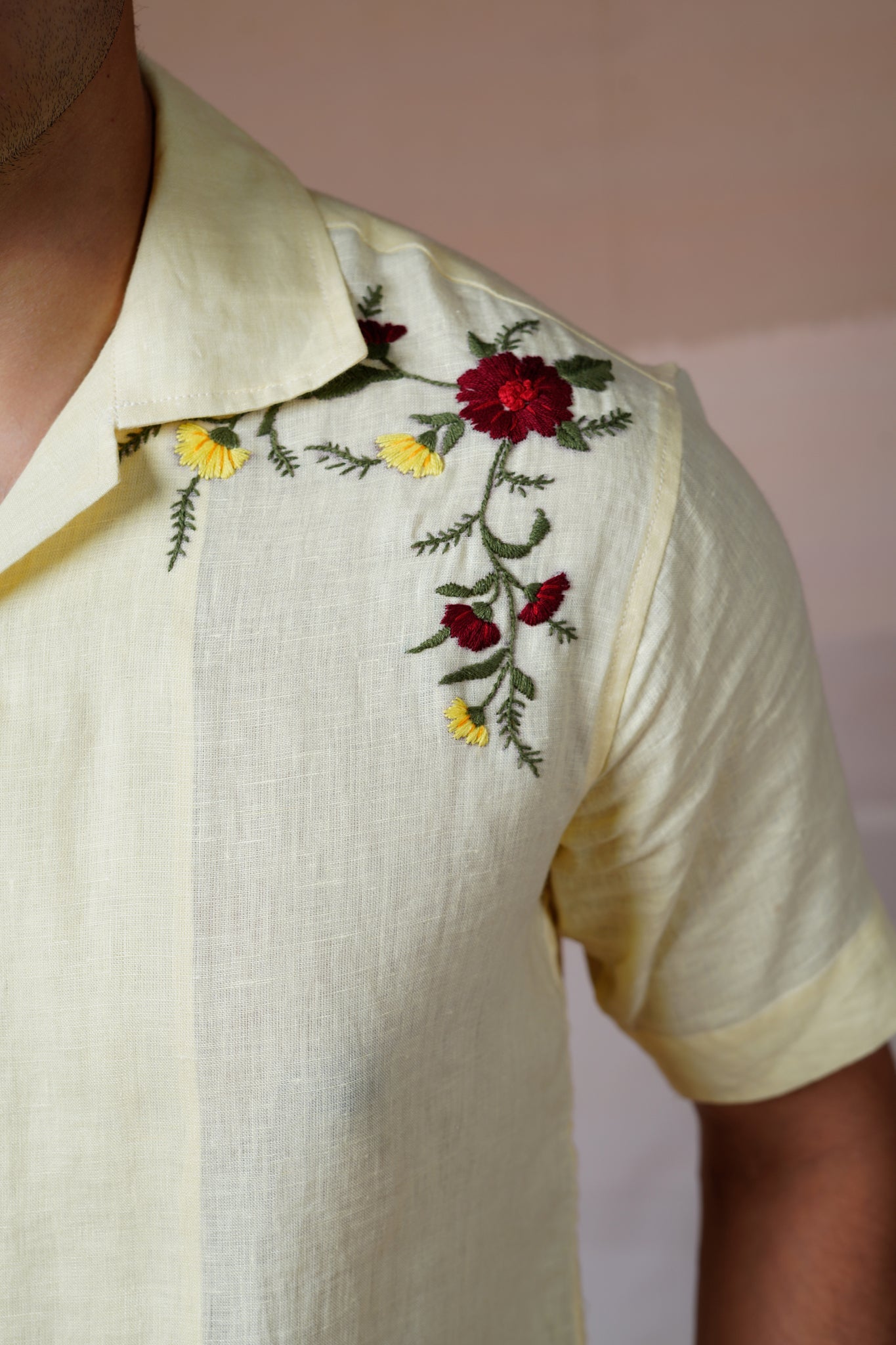 Floral Fiesta - Hand Embroidered Unisex Linen Shirt - CiceroniShirtsCultura Studio