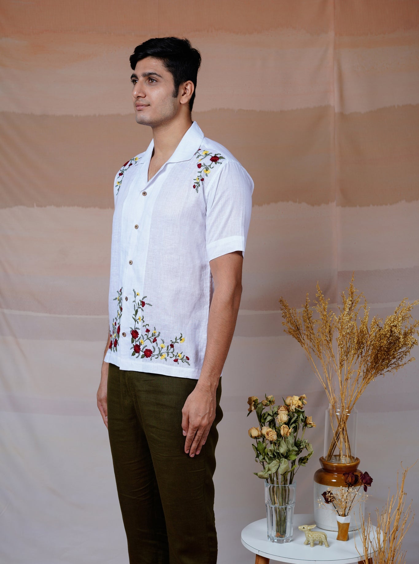 Floral Fiesta - Hand Embroidered Unisex Linen Shirt - CiceroniShirtsCultura Studio