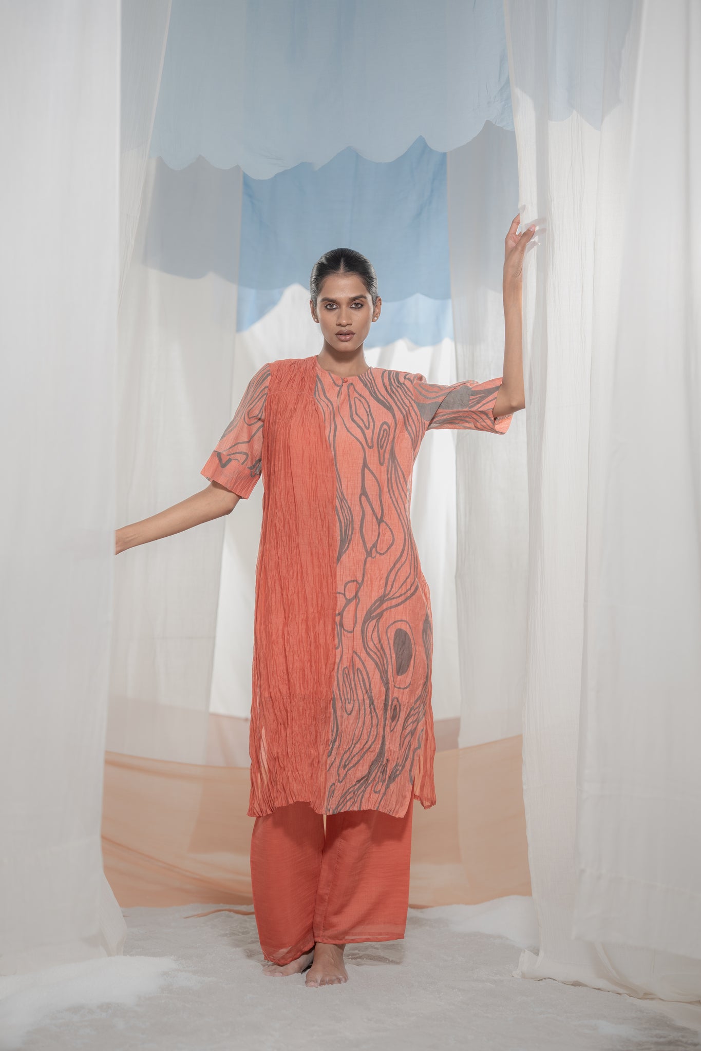 Flow Coral Co - ord Set - CiceroniKurta Set, Everyday WearAmoda - Essence Of India