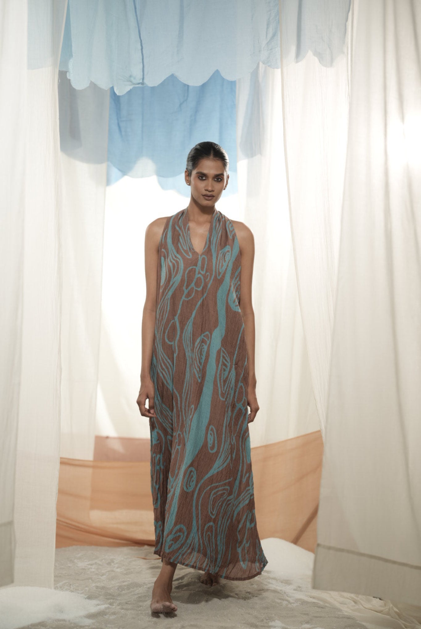 Flow Halter Sleevless Dress - CiceroniDressesAmoda - Essence Of India