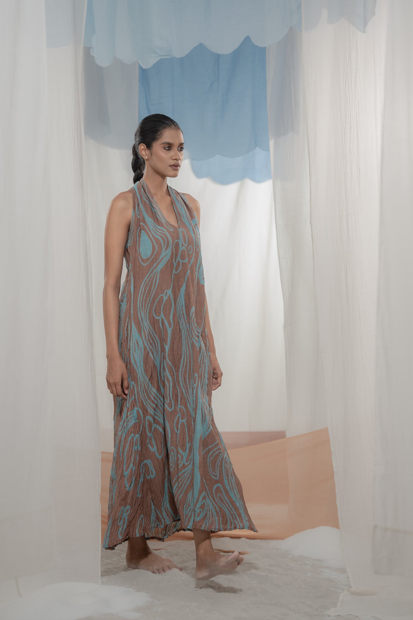 Flow Halter Sleevless Dress - CiceroniDressesAmoda - Essence Of India