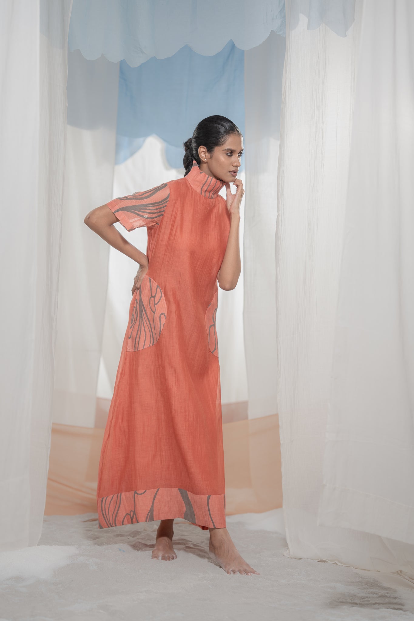 Flow High Neck Dress - CiceroniDressesAmoda - Essence Of India