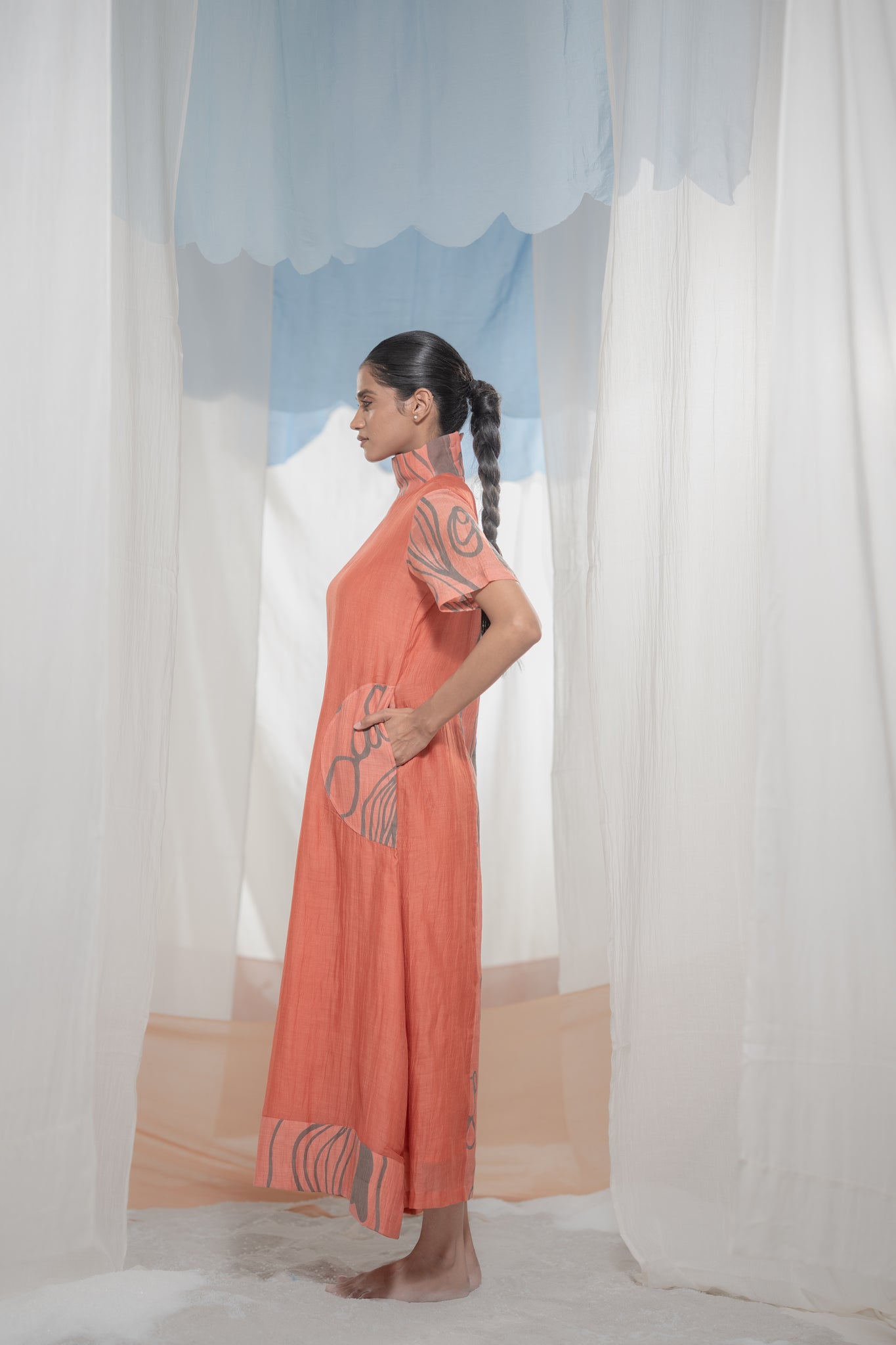 Flow High Neck Dress - CiceroniDressesAmoda - Essence Of India