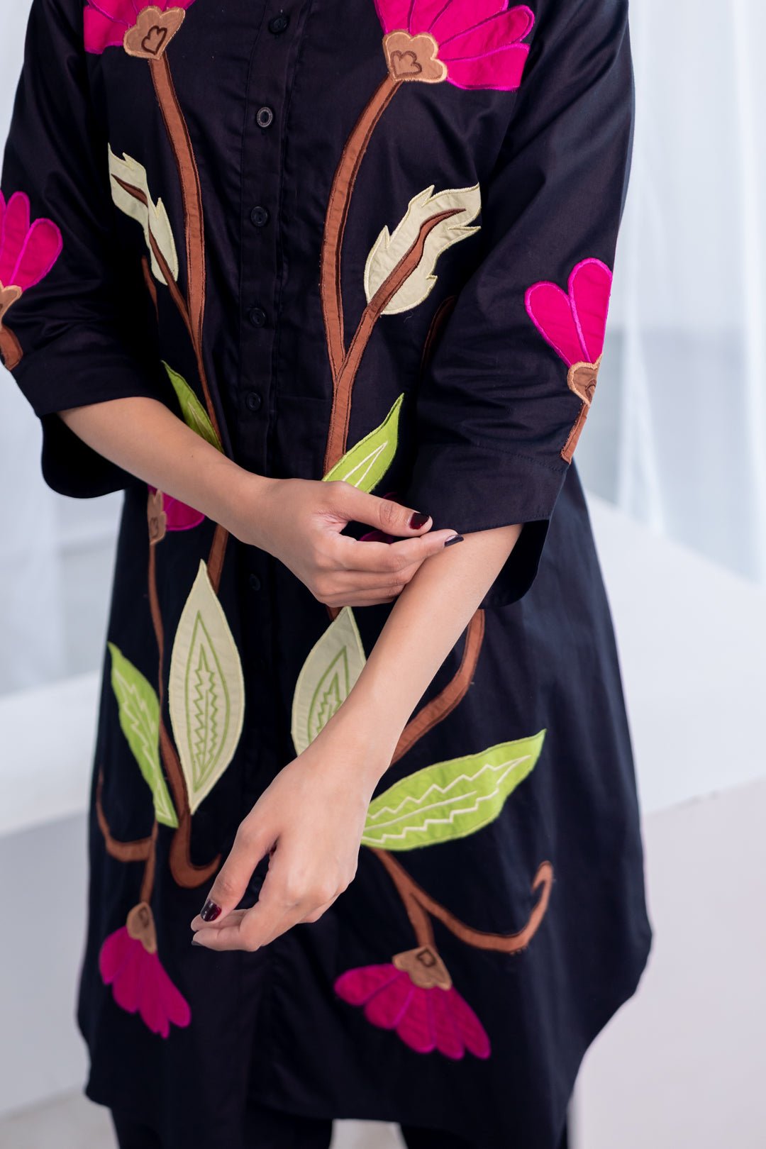 Flowers on Embers Applique Tunic Set - CiceroniKurta, Everyday WearSilai Studio