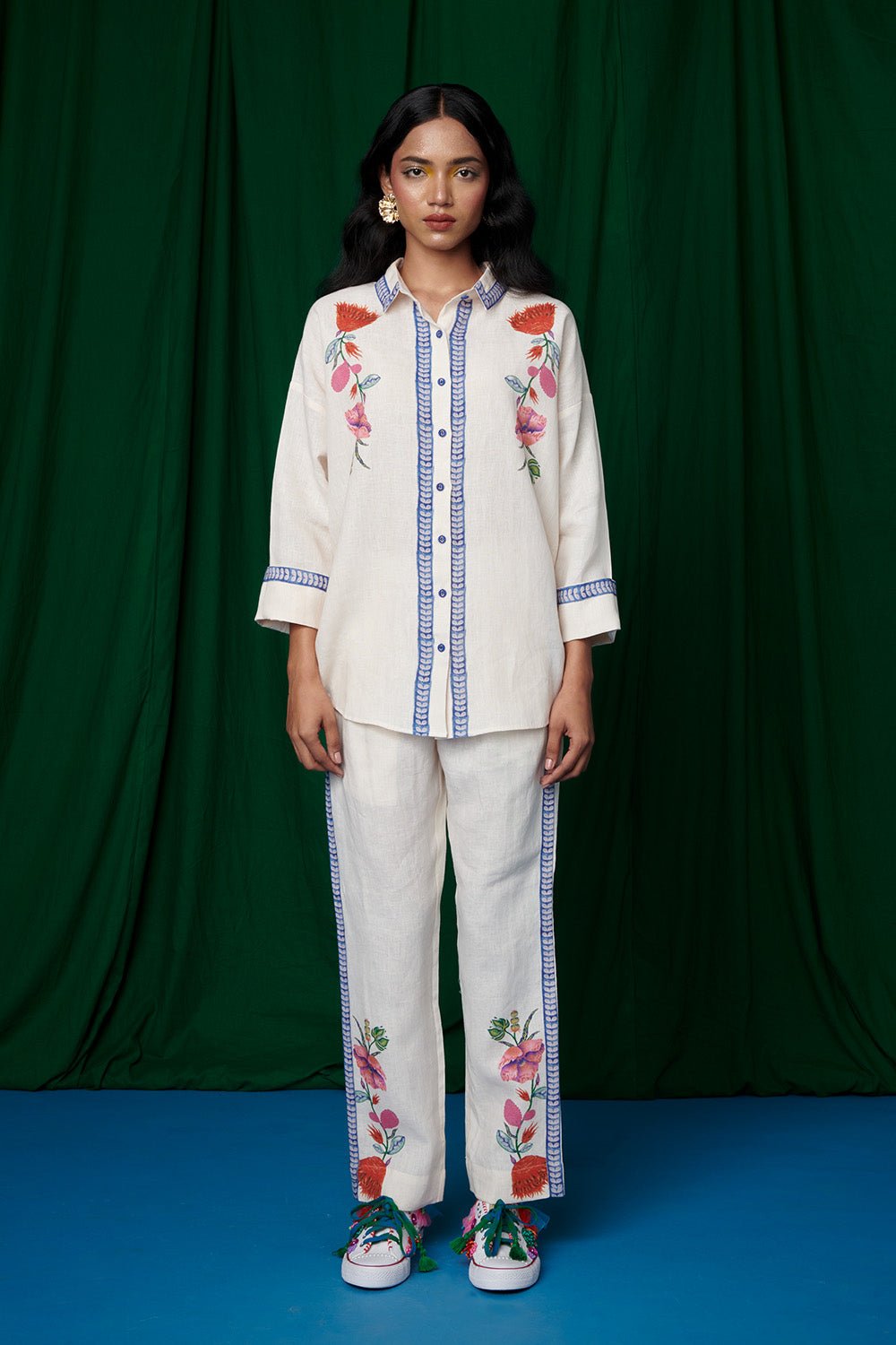 Foliage Linen Oversized Flared Shirt - CiceroniWomen ShirtsSaphed