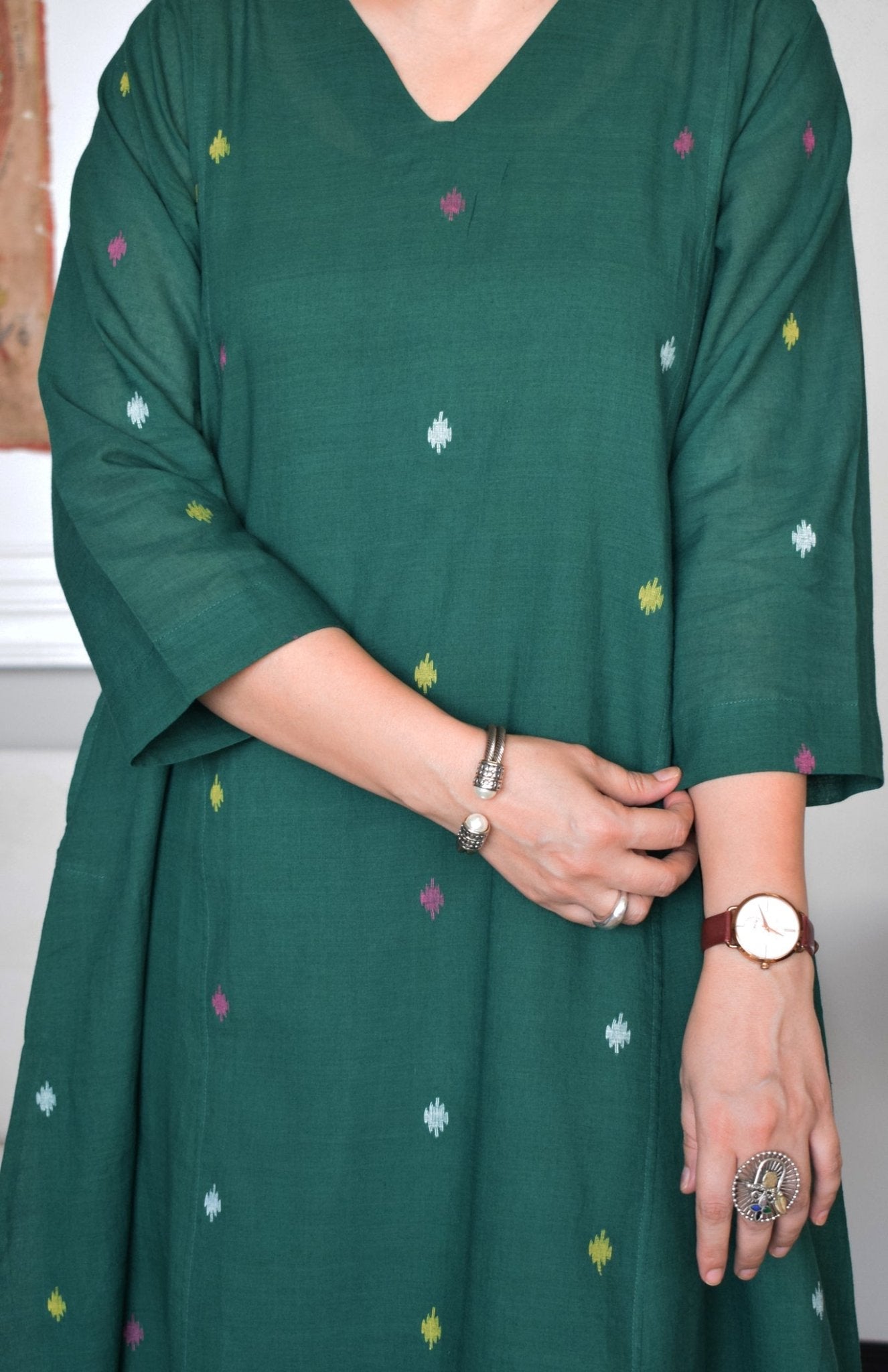 Forest Green Jamdani Phiran - CiceroniKurta, Everyday WearHouse of Moxa