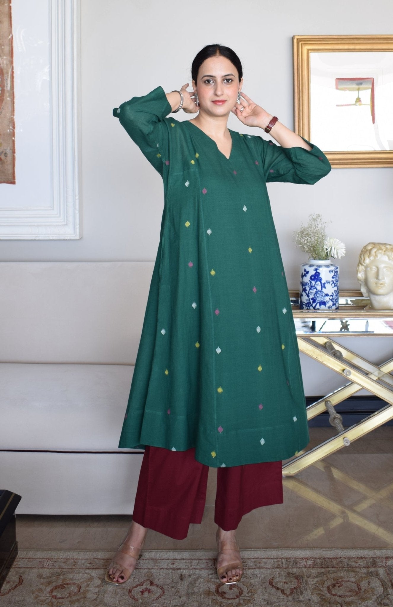 Forest Green Jamdani Phiran - CiceroniKurta, Everyday WearHouse of Moxa