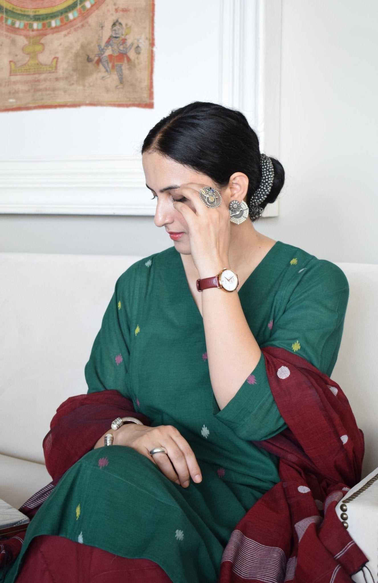 Forest Green Jamdani Phiran - CiceroniKurta, Everyday WearHouse of Moxa