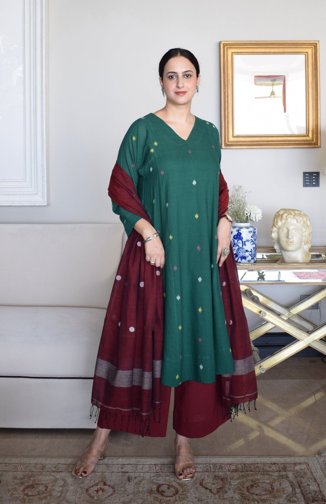 Forest Green Jamdani Phiran - CiceroniKurta, Everyday WearHouse of Moxa