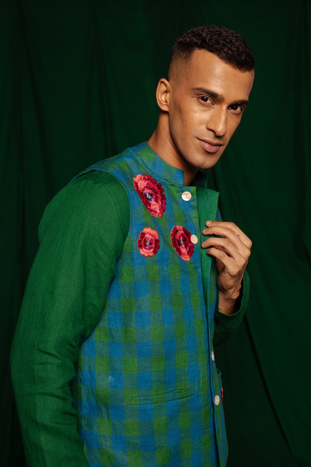 Forest Linen Nehru Jacket - CiceroniJacketsSaphed