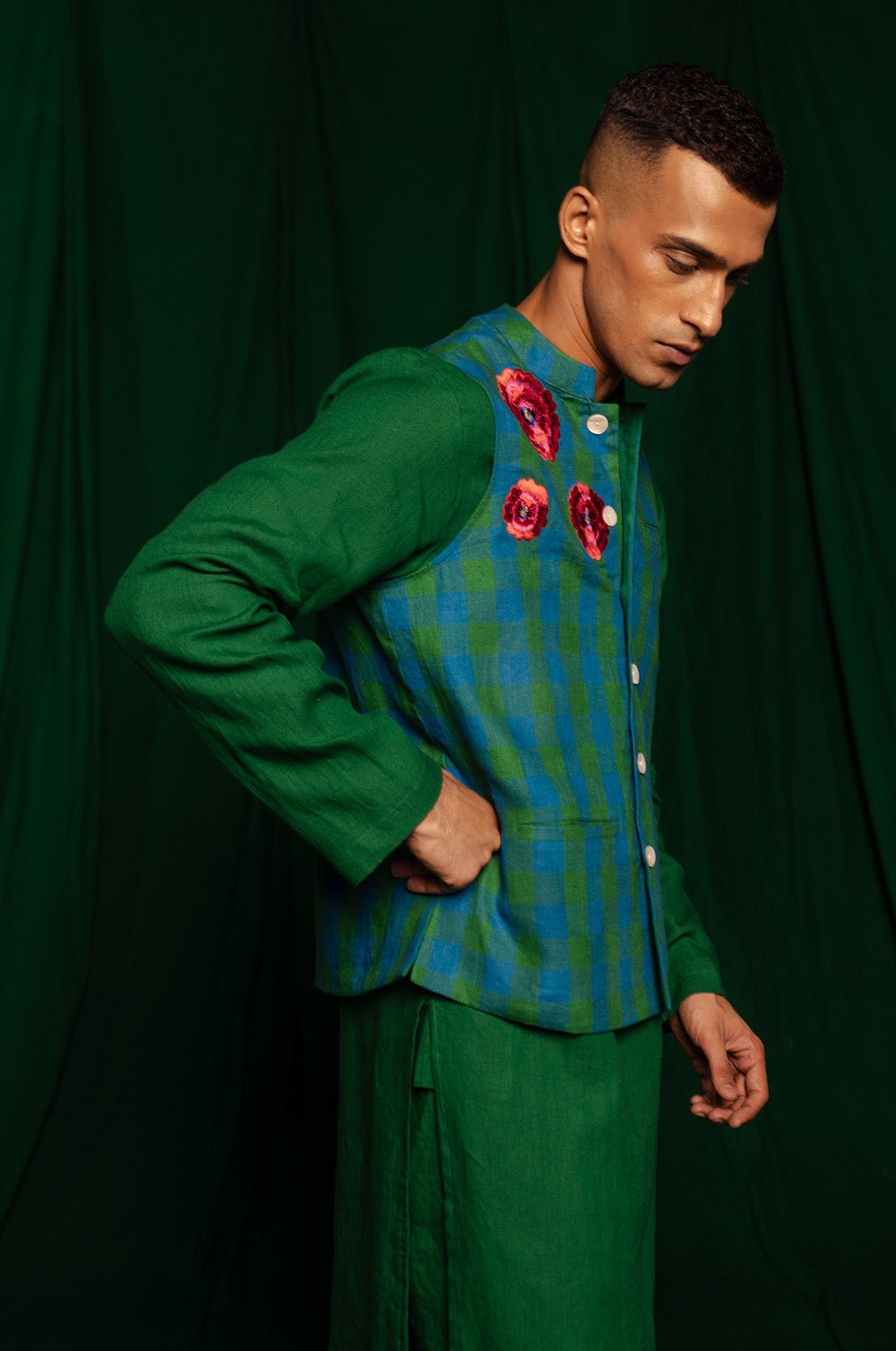 Forest Linen Nehru Jacket - CiceroniJacketsSaphed