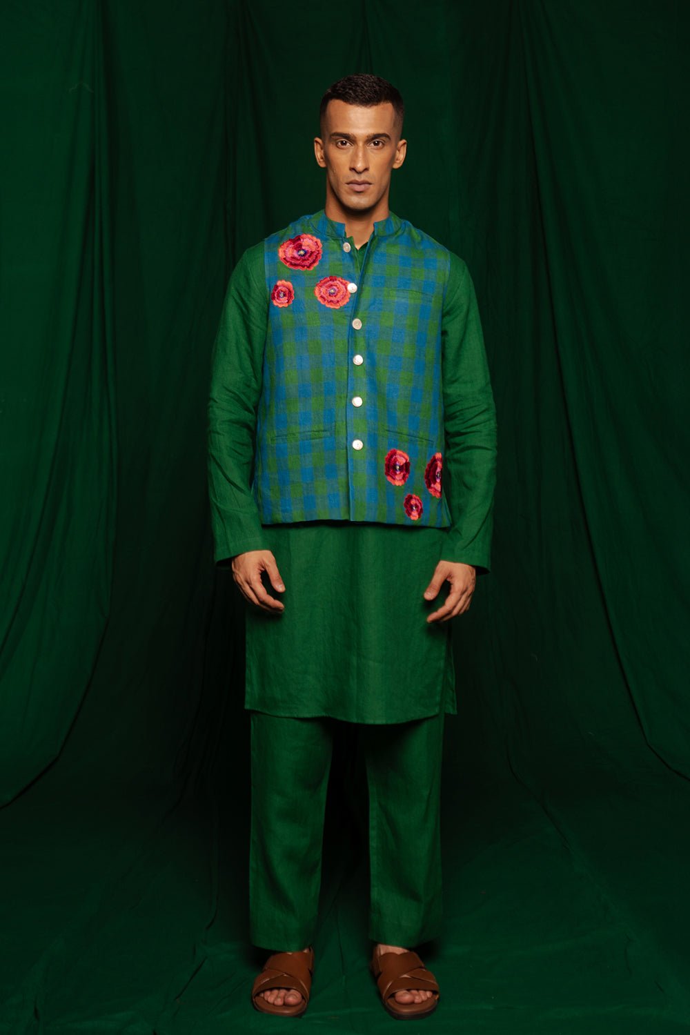 Forest Linen Nehru Jacket - CiceroniJacketsSaphed