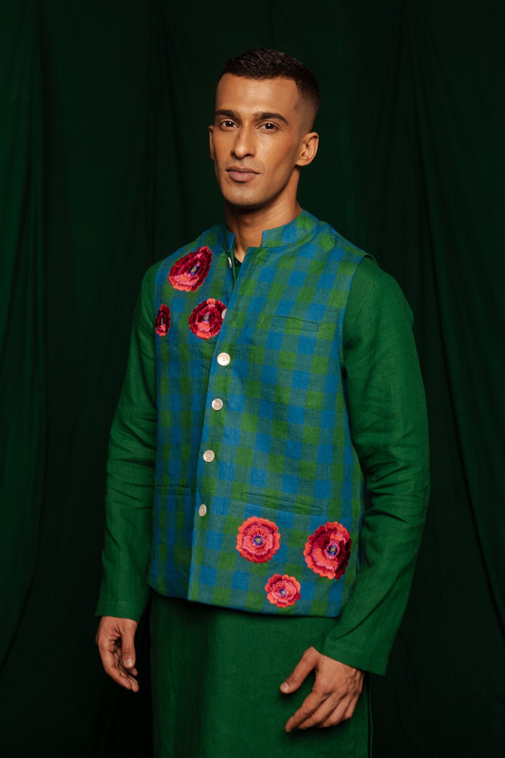 Forest Linen Nehru Jacket - CiceroniJacketsSaphed