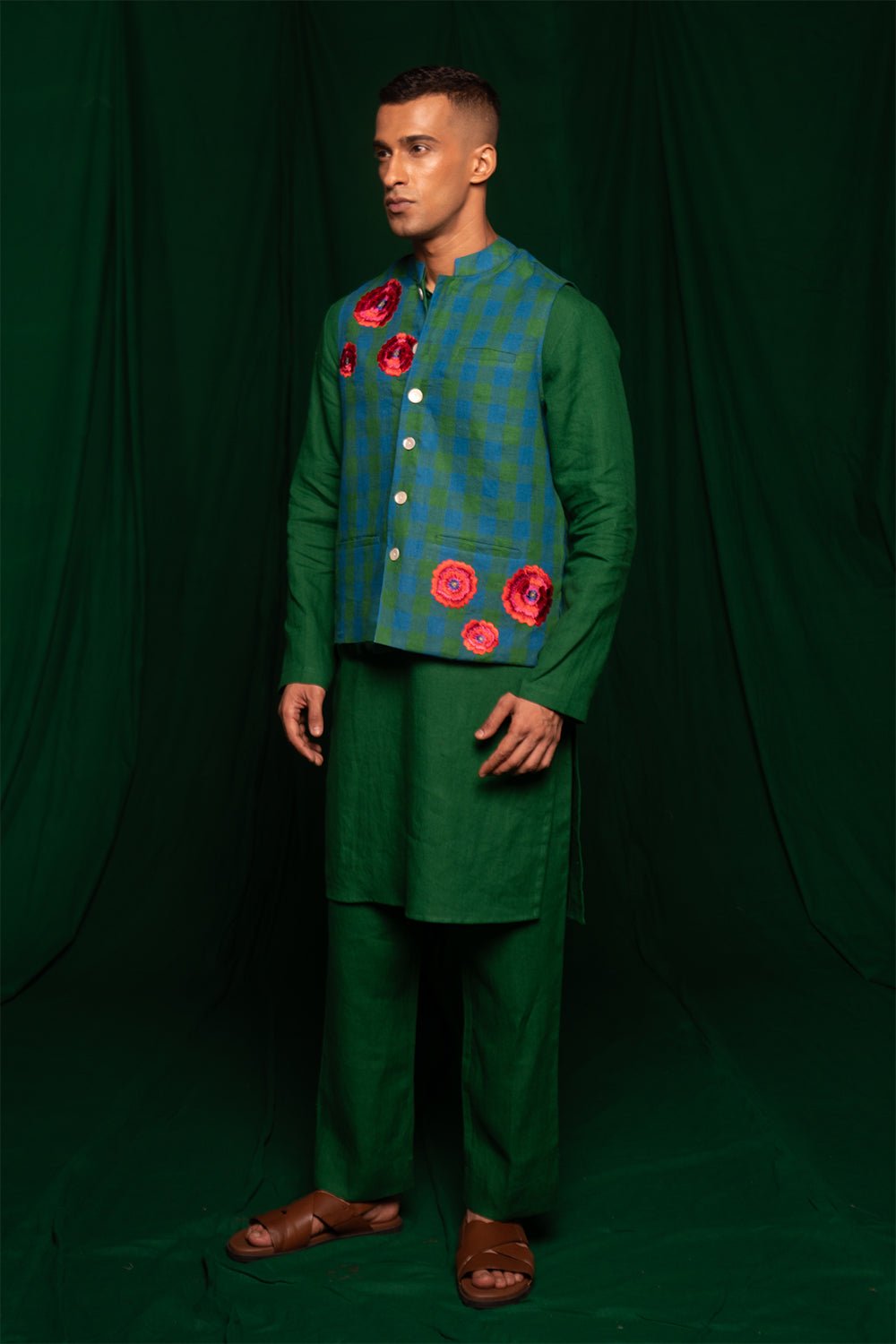 Forest Linen Nehru Jacket - CiceroniJacketsSaphed