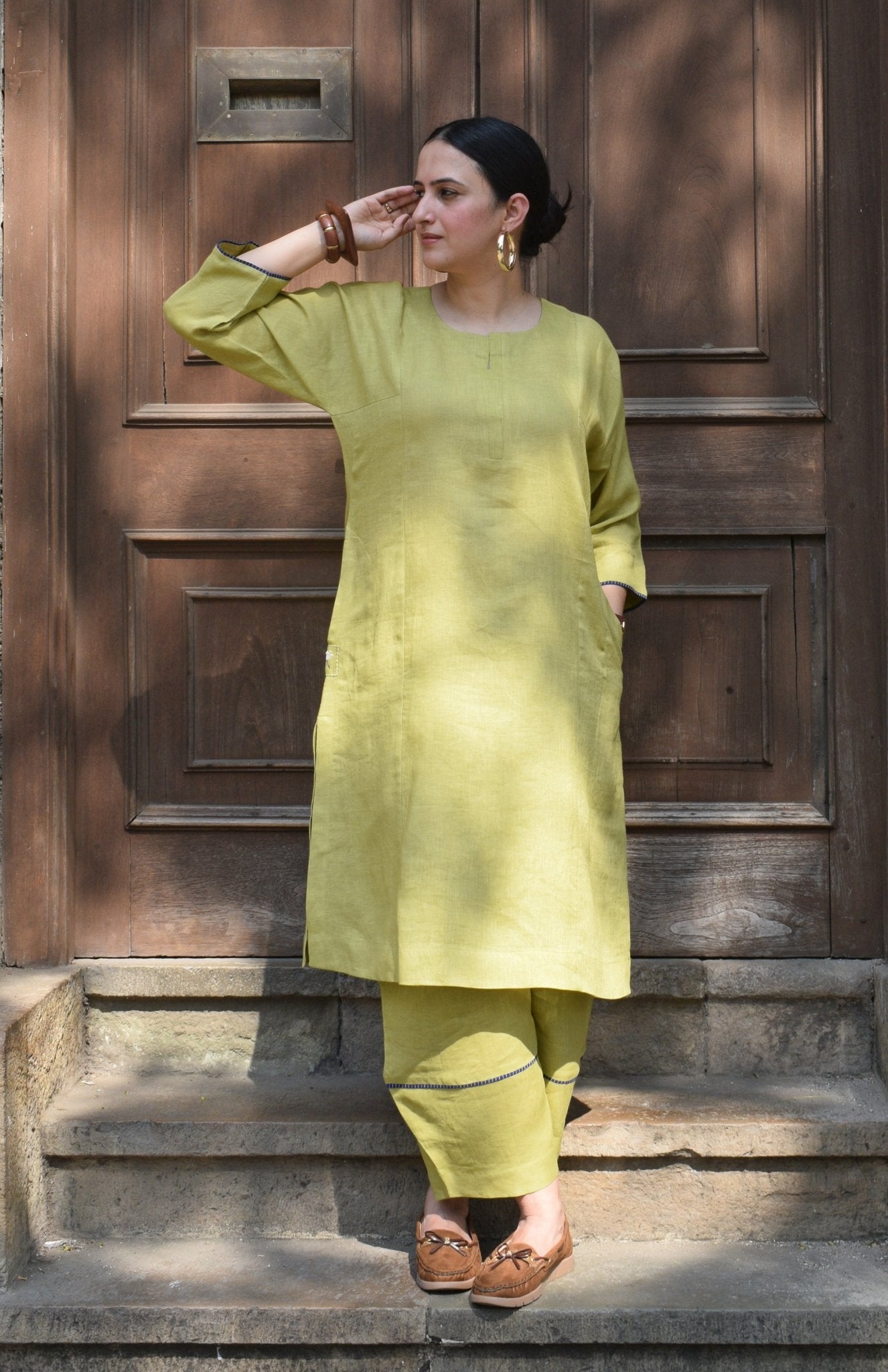 Fresh Lime Linen Co Ord Set - CiceroniKurta Set, Everyday WearHouse of Moxa