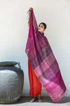 Fuchsia Checks Peace Silk Scarf for Women - CiceroniScarfAeshaane