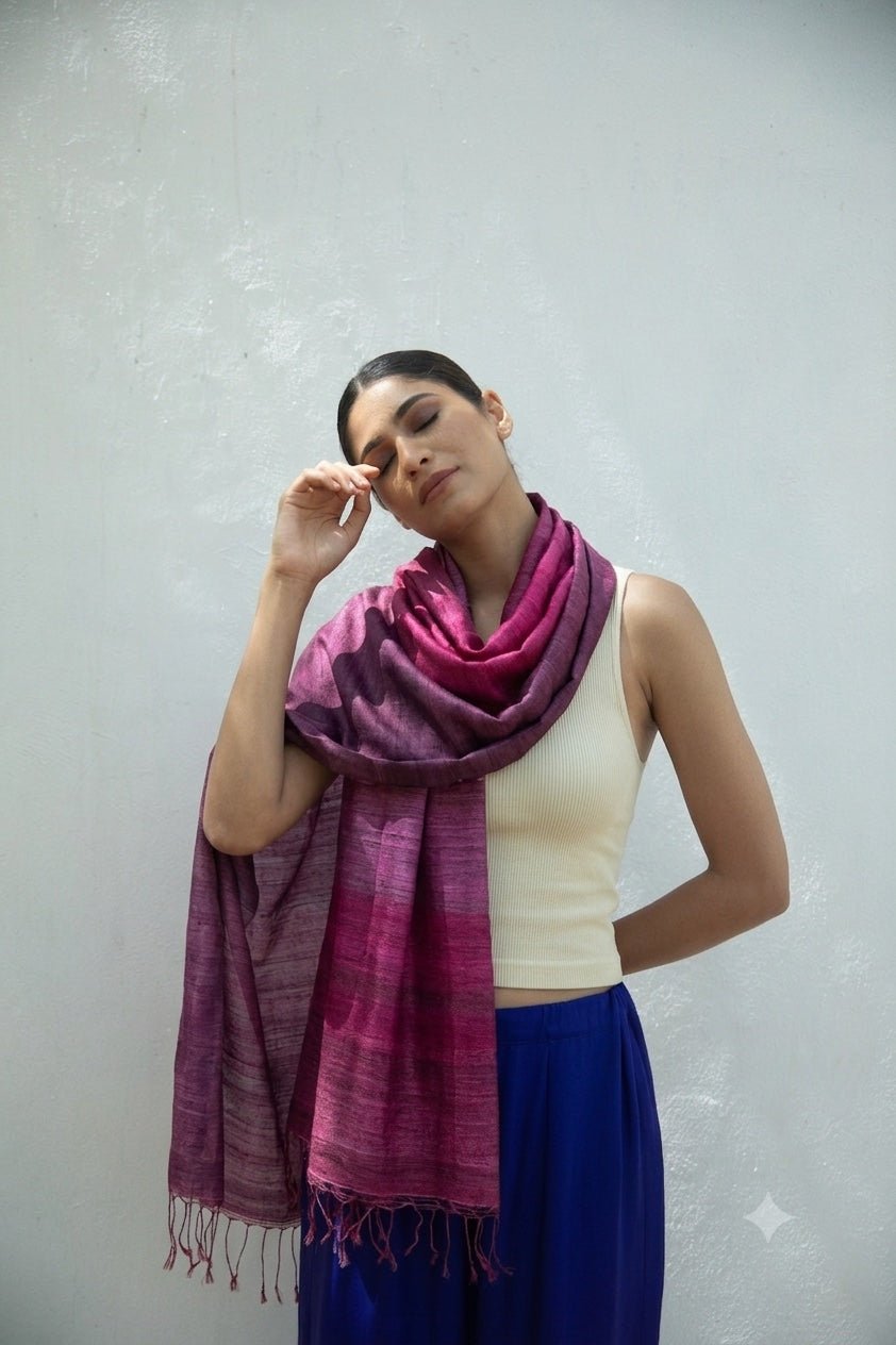 Fuchsia Checks Peace Silk Scarf for Women - CiceroniScarfAeshaane