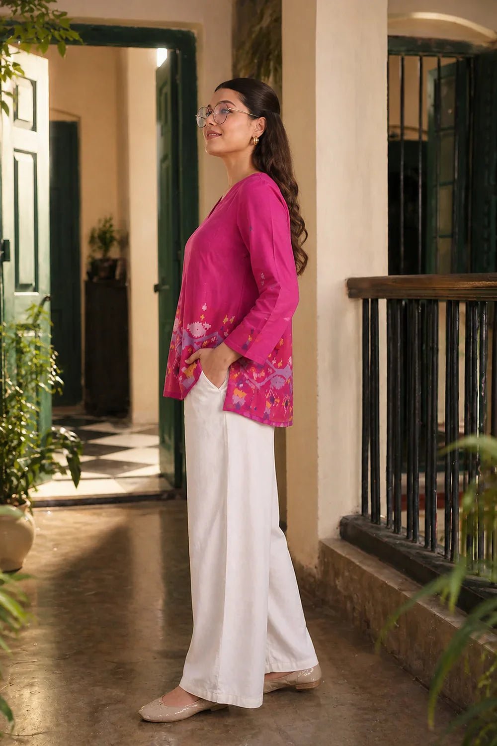 Fuchsia Pink Jamdani Top - CiceroniTopsSutra Art of Clothing