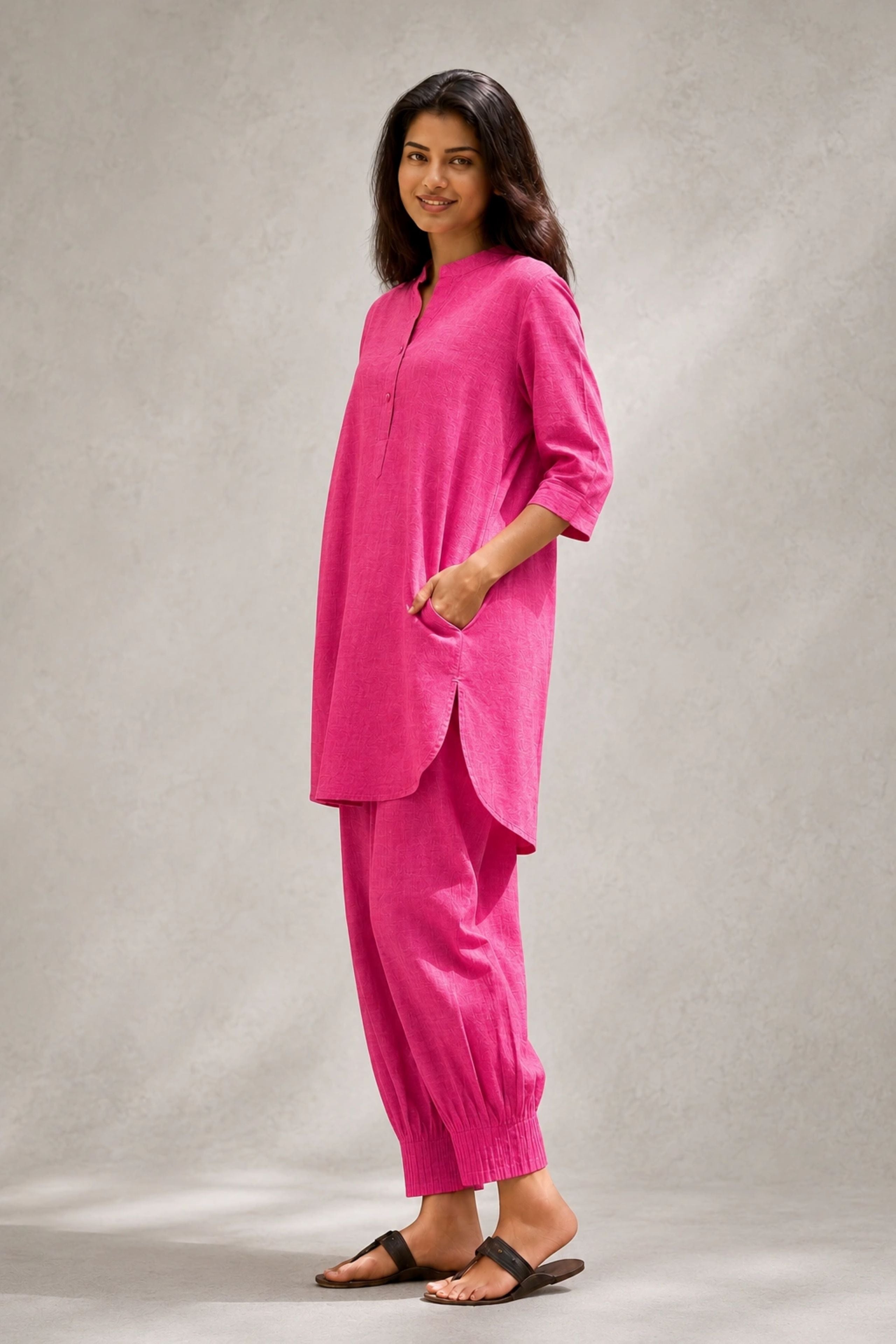 Fuchsia Pink Khadi Cotton Co-ord Set - CiceroniKurta Set, Everyday WearSutra Art of Clothing