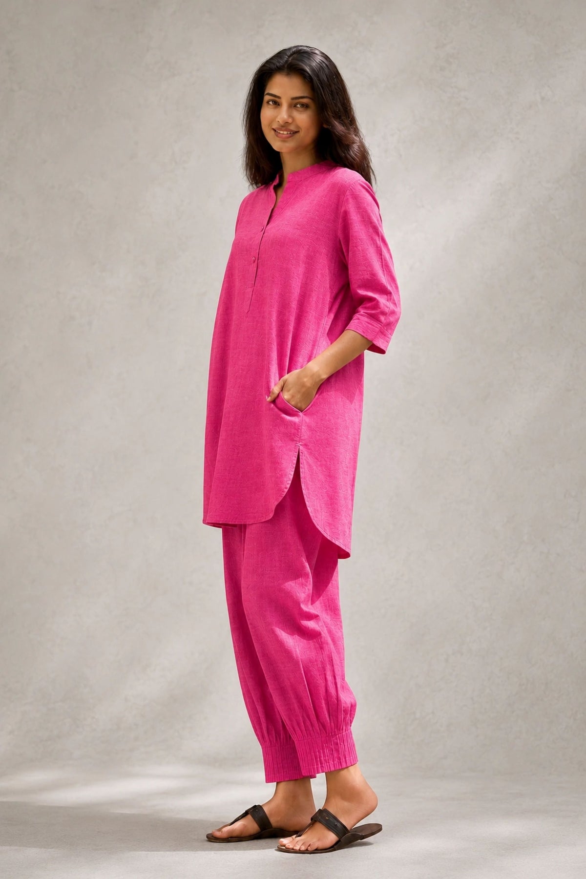 Fuchsia Pink Khadi Cotton Co-ord Set - CiceroniKurta Set, Everyday WearSutra Art of Clothing