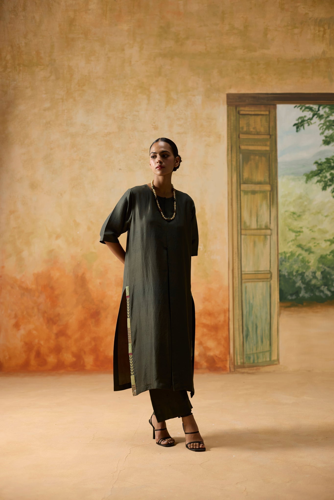 Fulard Kurta Set - Charcoal Grey - CiceroniKurta Set, Festive WearKhyati Rughani