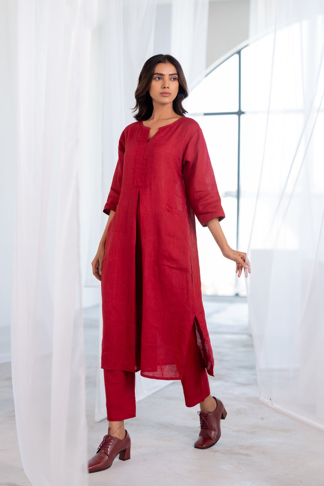 Garnet Adorned Linen Kurta - CiceroniKurta, Everyday WearSilai Studio
