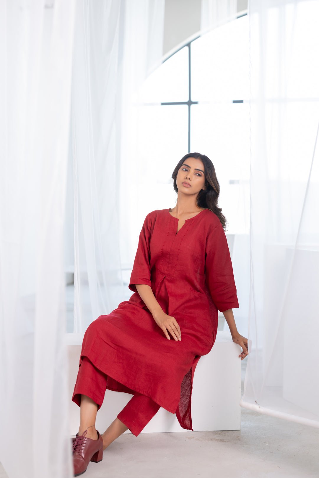 Garnet Adorned Linen Kurta - CiceroniKurta, Everyday WearSilai Studio